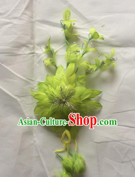 Asian Chinese Beijing Opera Hair Accessories Ancient Princess Green Feather Hairpins for Women