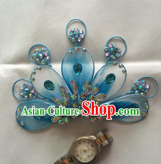 Asian Chinese Beijing Opera Actress Hair Accessories Blue Hair Clip Ancient Princess Hairpins for Women