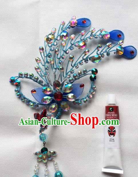 Asian Chinese Beijing Opera Actress Hair Accessories Hair Clip Ancient Princess Blue Hairpins for Women