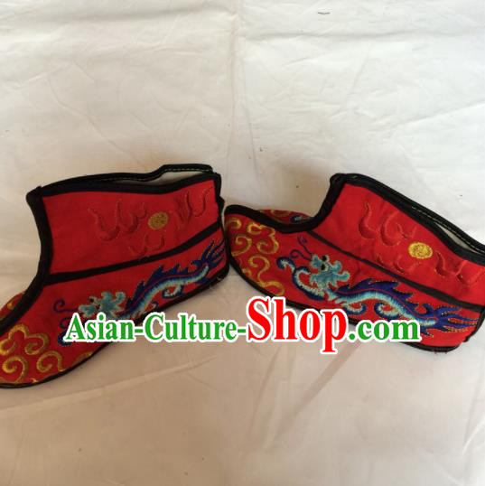 Asian Chinese Beijing Opera Takefu Red Embroidered Boots Ancient Swordsman Shoes for Men