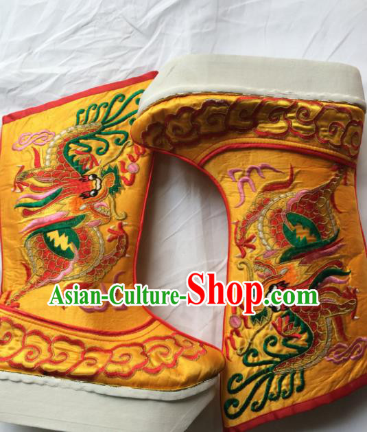 Asian Chinese Beijing Opera Takefu Golden Embroidered Boots Ancient Emperor Shoes for Men