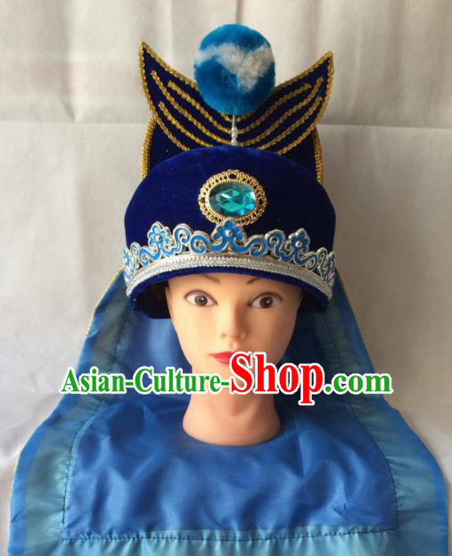 Asian Chinese Beijing Opera Takefu Headwear Ancient Swordsman Royalblue Hat for Men