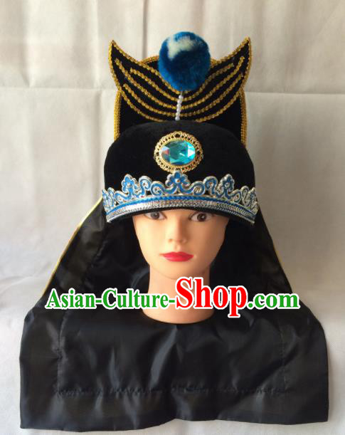 Asian Chinese Beijing Opera Takefu Headwear Ancient Swordsman Black Hat for Men