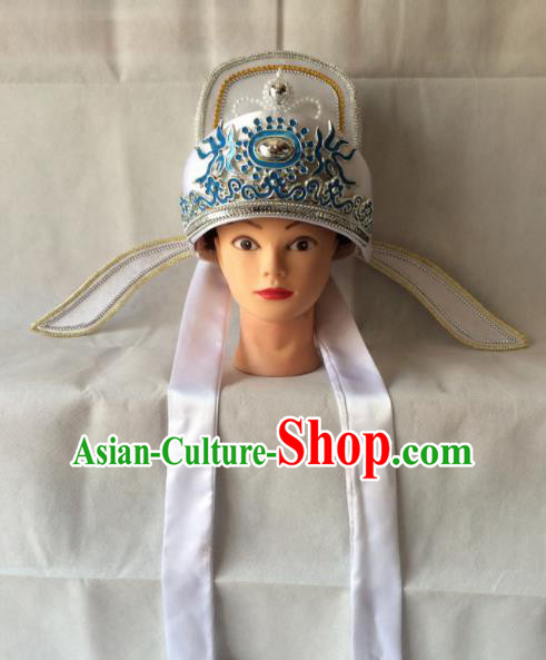 Asian Chinese Beijing Opera Niche Headwear Ancient Gifted Scholar White Hat for Men