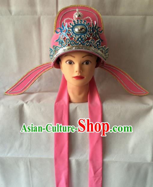 Asian Chinese Beijing Opera Niche Headwear Ancient Gifted Scholar Pink Hat for Men