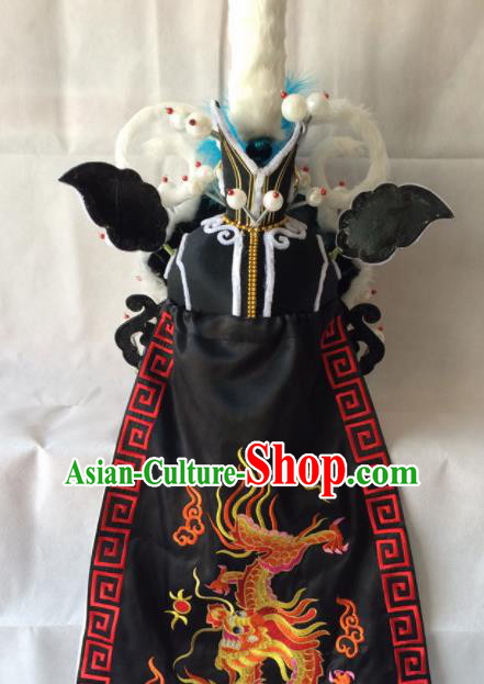 Asian Chinese Beijing Opera Prince Black Helmet Headwear Ancient General Hat for Men