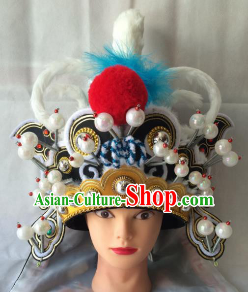 Asian Chinese Beijing Opera Prince Black Helmet Headwear Ancient General Hat for Men