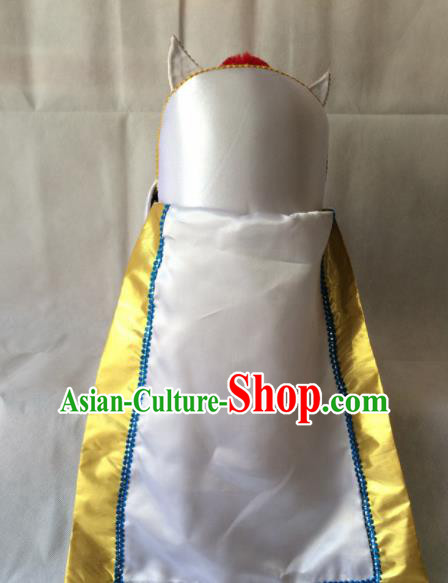 Asian Chinese Traditional Beijing Opera Headwear Ancient Crown Prince White Hat for Men