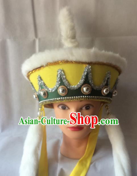 Asian Chinese Traditional Beijing Opera Headwear Ancient Soldier Yellow Hat for Men