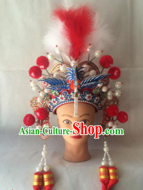 Asian Chinese Beijing Opera Hair Accessories Ancient General Red Helmet Hat for Women