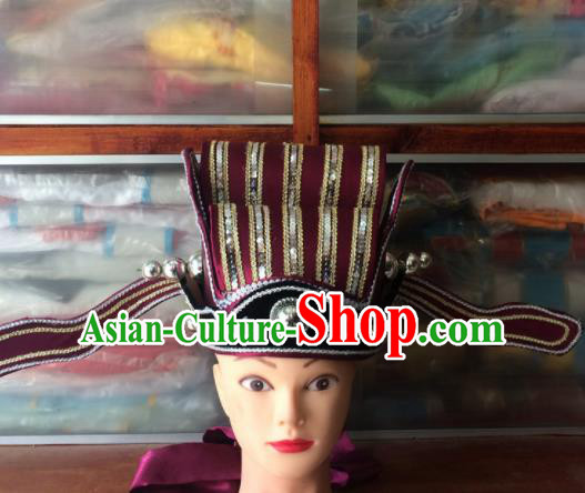 Asian Chinese Traditional Beijing Opera Headwear Ancient Prime Minister Red Hat for Men