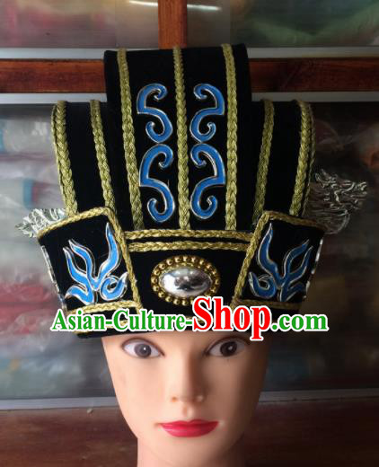 Asian Chinese Traditional Beijing Opera Headwear Ancient Minister Black Hat for Men