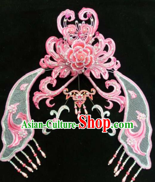 Asian Chinese Beijing Opera Hair Accessories Ancient Queen Pink Hair Coronet Hairpins for Women