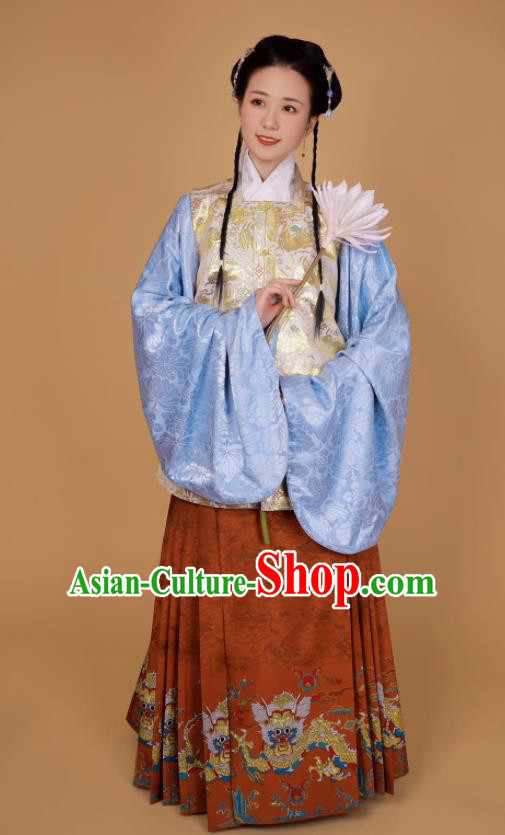 Traditional Chinese Ming Dynasty Historical Costume Ancient Princess Blouse and Horse Face Skirt Complete Set