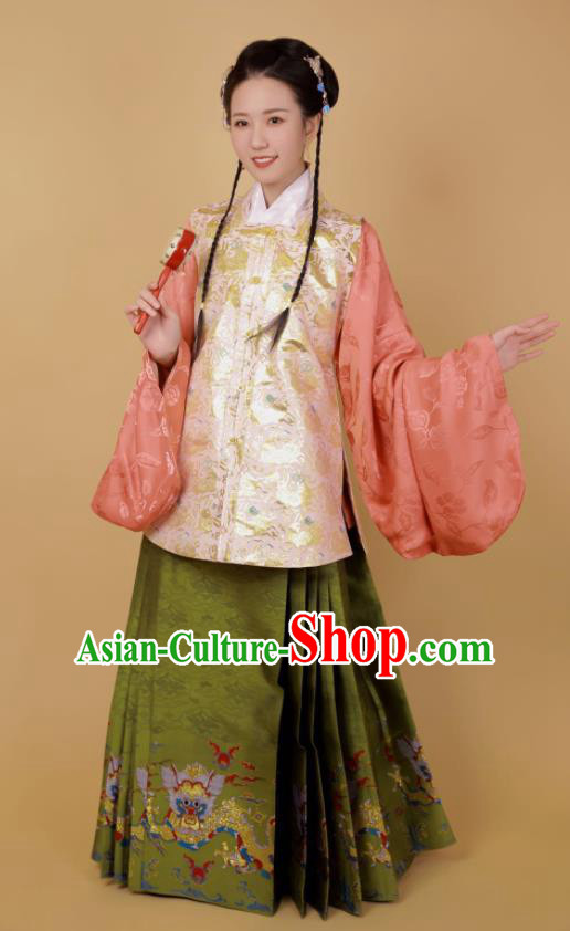 Traditional Chinese Ming Dynasty Palace Princess Historical Costume Ancient Female Blouse and Horse Face Skirt Complete Set