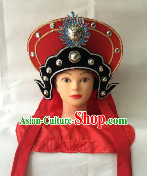 Asian Chinese Beijing Opera Hair Accessories Ancient Female Warrior Red Hat for Women