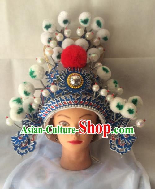 Asian Chinese Traditional Beijing Opera Takefu Headwear Ancient General Helmet Hat for Men