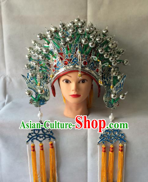 Asian Chinese Beijing Opera Hair Accessories Ancient Imperial Concubine Green Phoenix Coronet Hat for Women