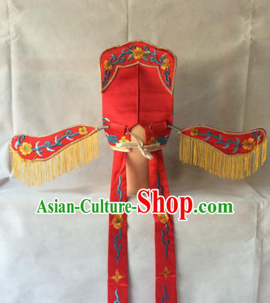 Asian Chinese Traditional Beijing Opera Headwear Ancient Scholar Red Hat for Men