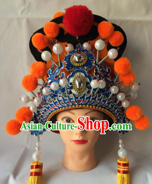 Asian Chinese Traditional Beijing Opera Takefu Headwear Ancient Royal Highness Helmet Hat for Men