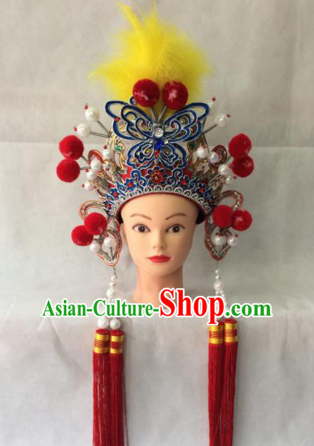 Asian Chinese Beijing Opera Hair Accessories Ancient Female Warrior Red Helmet for Women