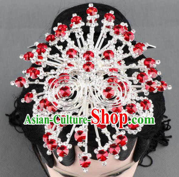 Asian Chinese Beijing Opera Diva Hair Accessories Ancient Princess Red Crystal Butterfly Hairpins for Women