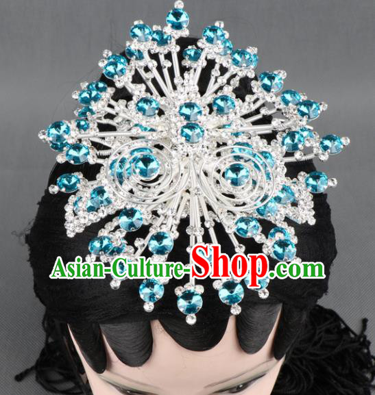 Asian Chinese Beijing Opera Diva Hair Accessories Ancient Princess Blue Crystal Butterfly Hairpins for Women