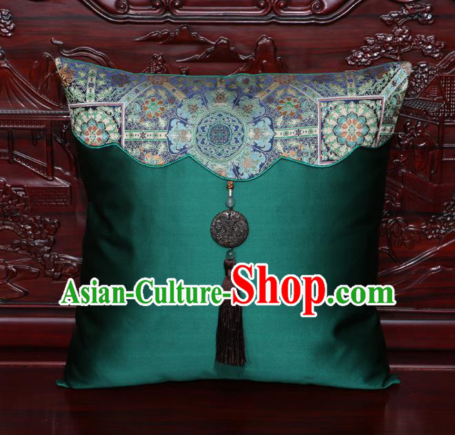 Chinese Classical Pattern Jade Pendant Green Brocade Square Cushion Cover Traditional Household Ornament