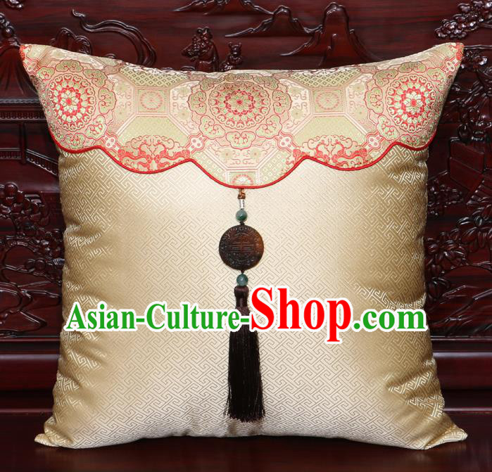 Chinese Classical Pattern Jade Pendant Light Golden Brocade Square Cushion Cover Traditional Household Ornament