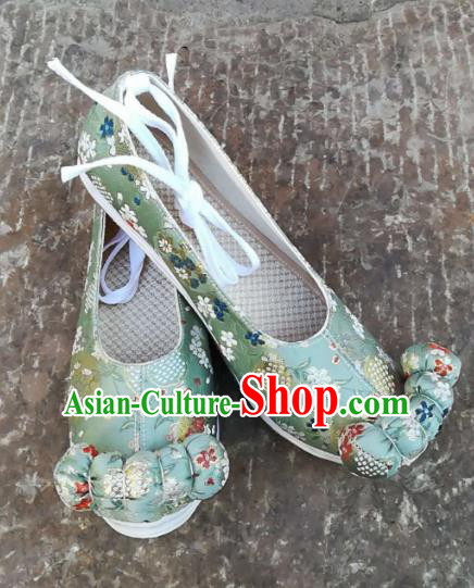 Asian Chinese Traditional Shoes Ancient Song Dynasty Princess Green Shoes Hanfu Shoes for Women