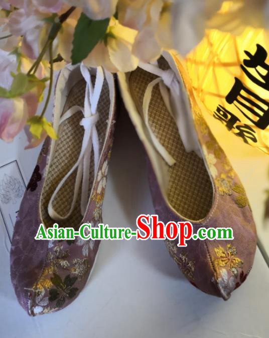 Asian Chinese Traditional Shoes Ancient Song Dynasty Purple Brocade Shoes Hanfu Shoes for Women