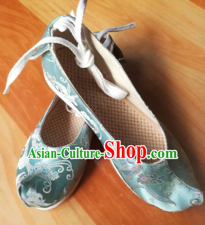 Asian Chinese Traditional Shoes Ancient Song Dynasty Light Blue Brocade Shoes Hanfu Shoes for Women