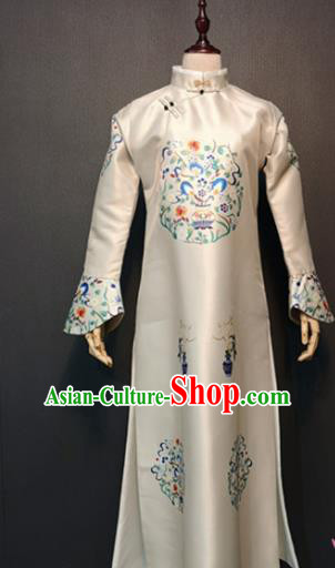 Traditional Chinese Ancient Drama Qing Dynasty Manchu Empress White Costume for Women