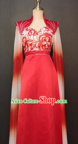 Asian Chinese Traditional Folk Dance Costume Classical Dance Red Dress for Women