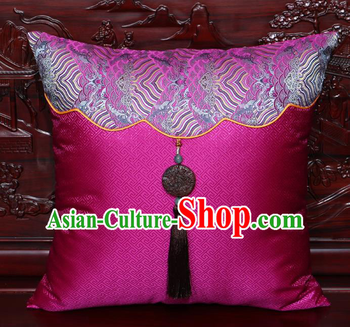 Chinese Classical Pattern Jade Pendant Rosy Brocade Square Cushion Cover Traditional Household Ornament