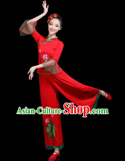 Chinese Traditional Yangko Dance Costume Folk Dance Fan Dance Red Clothing for Women