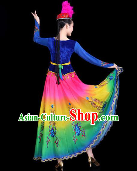 Chinese Traditional Ethnic Dance Costume Uyghur Nationality Folk Dance Dress for Women