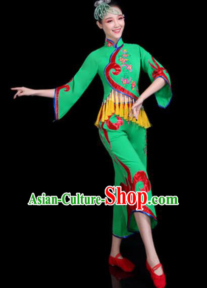 Chinese Traditional Folk Dance Yangko Dance Costume Fan Dance Green Clothing for Women