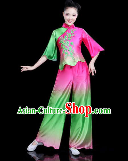 Chinese Traditional Folk Dance Yangko Dance Costume Fan Dance Rosy Clothing for Women