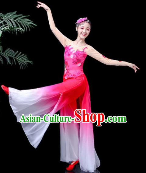 Traditional Chinese Folk Dance Costume Yanko Dance Pink Clothing for Women