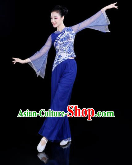 Chinese Traditional Folk Dance Yangko Dance Costume Fan Dance Royalblue Clothing for Women