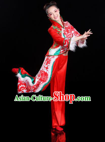 Chinese Traditional Folk Dance Yangko Dance Winter Costume Fan Dance Red Clothing for Women