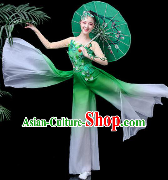 Traditional Chinese Folk Dance Costume Yanko Dance Green Clothing for Women