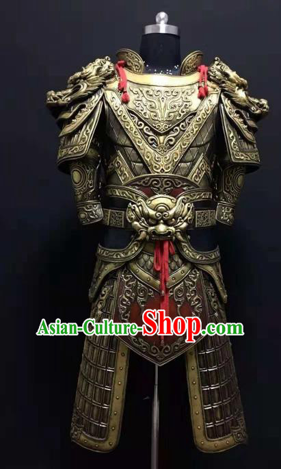 Chinese Ancient Drama Han Dynasty Warrior Costume General Golden Body Armor Complete Set