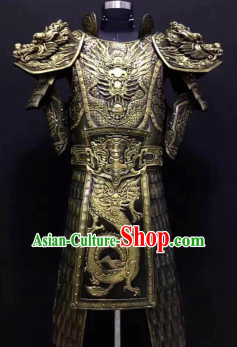 Chinese Han Dynasty Warrior Costume Ancient Drama General Golden Body Armor Complete Set