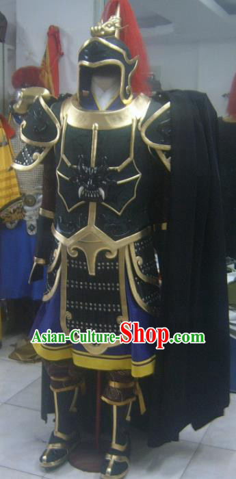 Chinese Han Dynasty Drama Warrior Costume Ancient General Body Armor and Helmet Complete Set