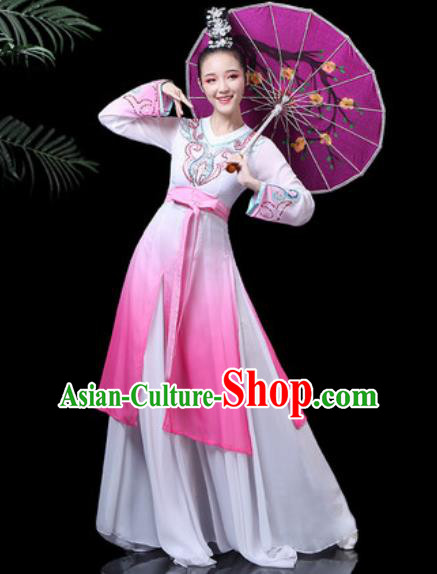 Traditional Chinese Classical Dance Costume Stage Performance Umbrella Dance Pink Dress for Women