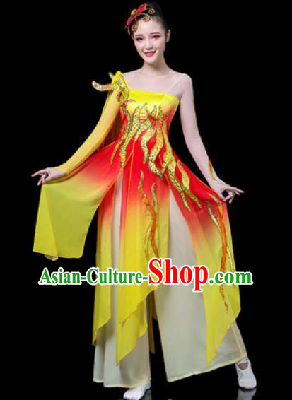 Traditional Chinese Classical Dance Costume Stage Performance Umbrella Dance Yellow Dress for Women