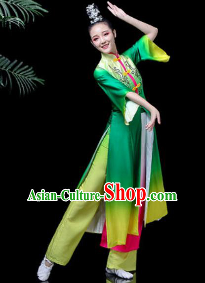 Traditional Chinese Classical Dance Costume Stage Performance Umbrella Dance Green Dress for Women