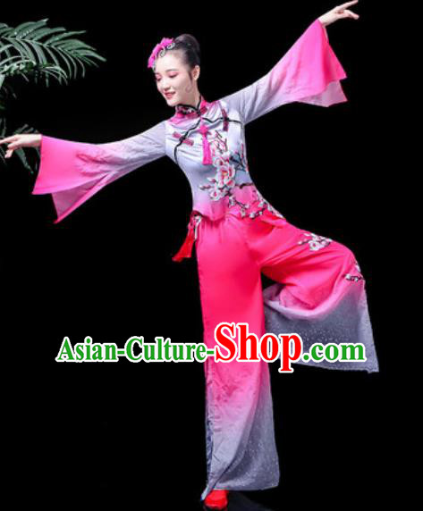 Traditional Chinese Folk Dance Costume Fan Dance Rosy Clothing for Women